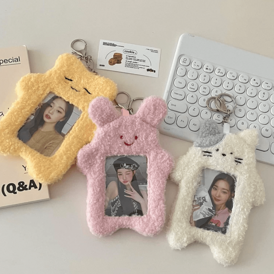 Kawaii Kitten Rabbit Kpop Keychain Plush Photocard Holder - ArtGalleryZen