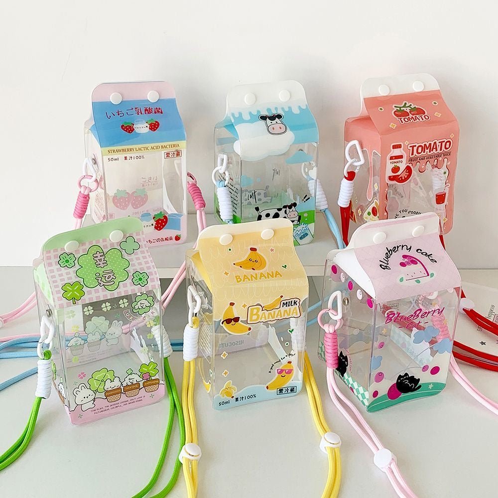 Kawaii Milk Carton Clear Display Bag - Crossbody Doll Holder Purse - ArtGalleryZen