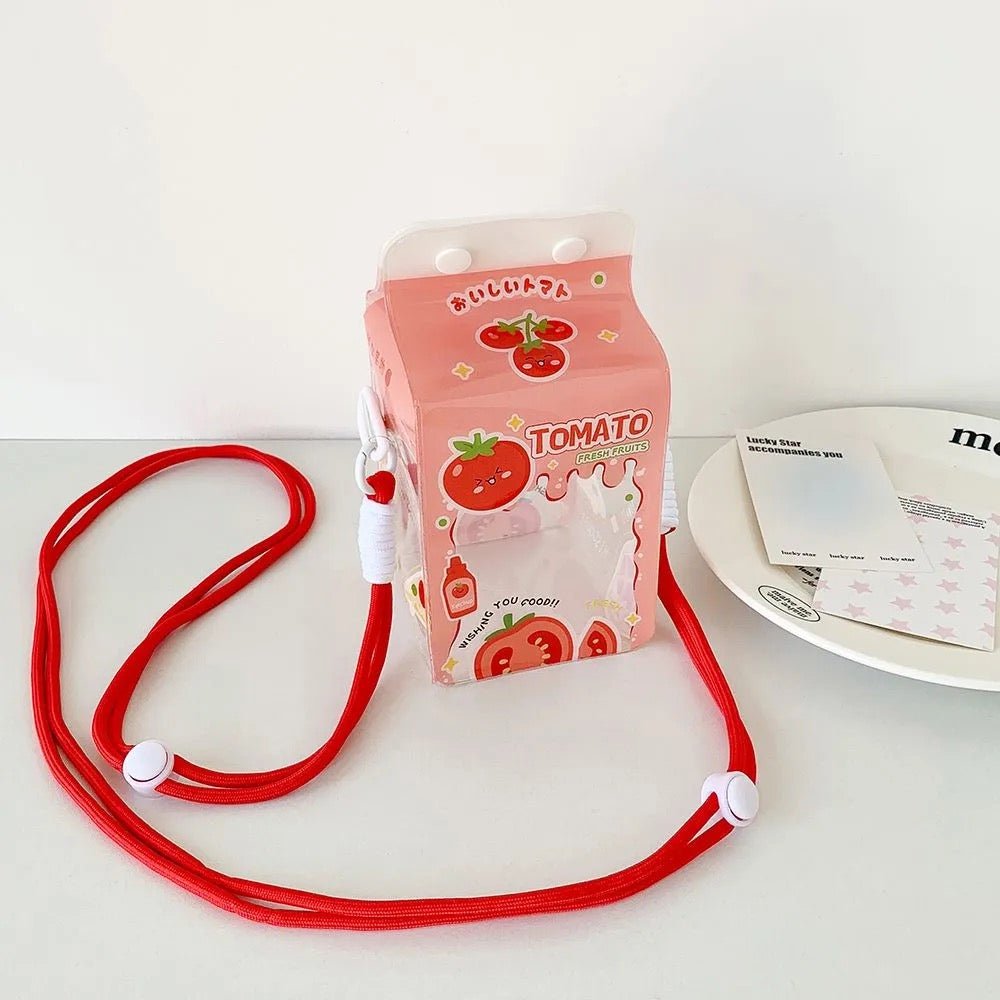Kawaii Milk Carton Clear Display Bag - Crossbody Doll Holder Purse - ArtGalleryZen
