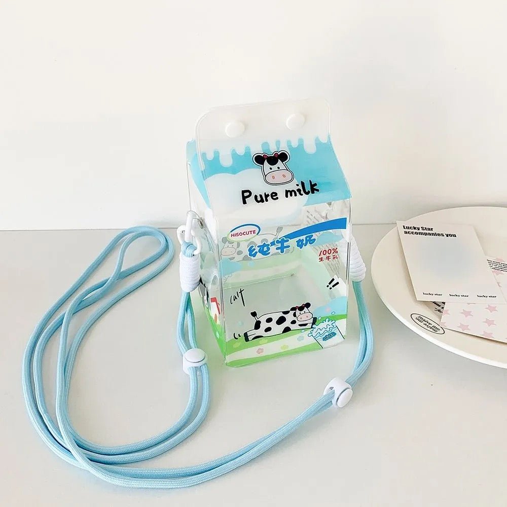 Kawaii Milk Carton Clear Display Bag - Crossbody Doll Holder Purse - ArtGalleryZen