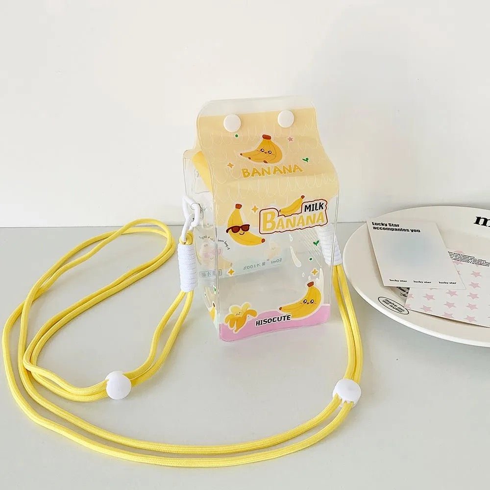 Kawaii Milk Carton Clear Display Bag - Crossbody Doll Holder Purse - ArtGalleryZen