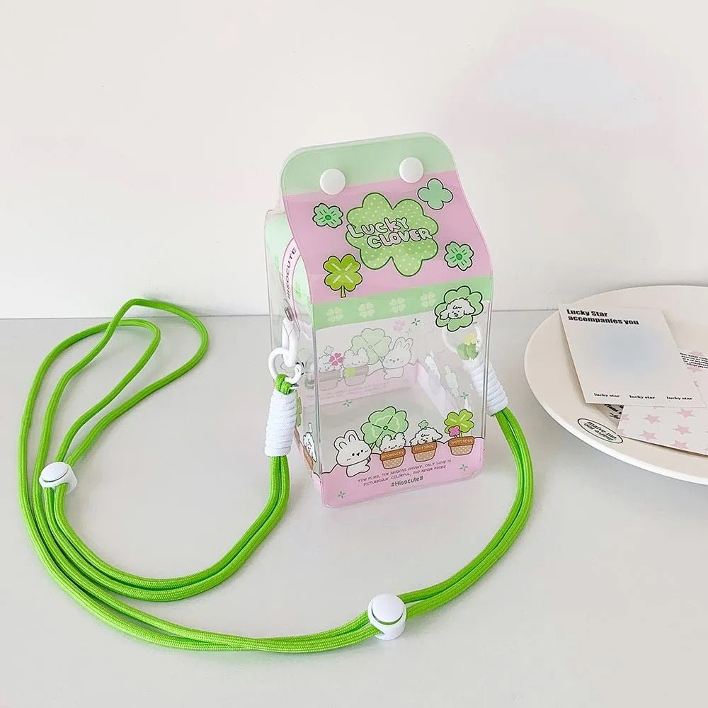 Kawaii Milk Carton Clear Display Bag - Crossbody Doll Holder Purse - ArtGalleryZen