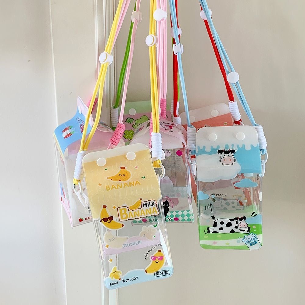 Kawaii Milk Carton Clear Display Bag - Crossbody Doll Holder Purse - ArtGalleryZen