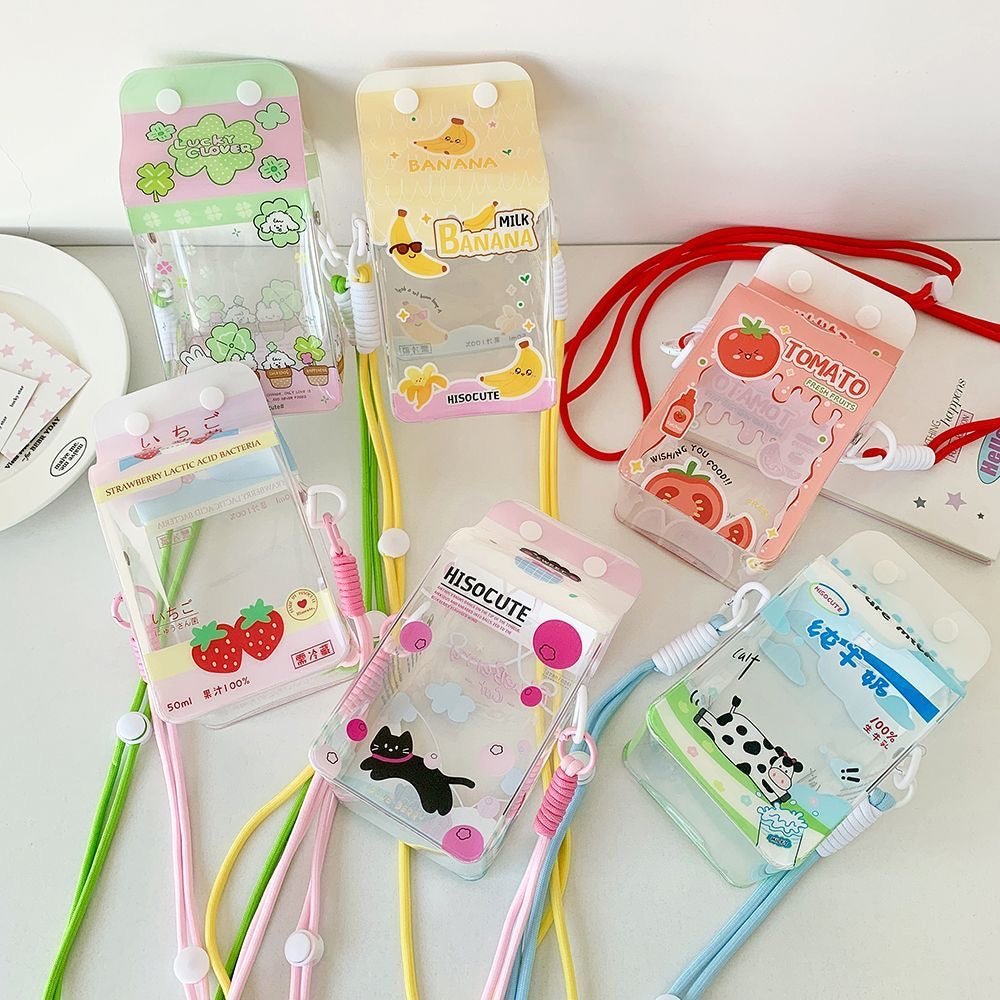 Kawaii Milk Carton Clear Display Bag - Crossbody Doll Holder Purse - ArtGalleryZen