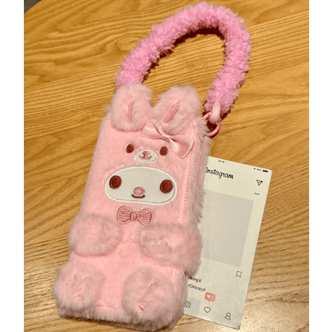 Kawaii My Melody Kuromi Plush Flip iPhone Case With Lanyard