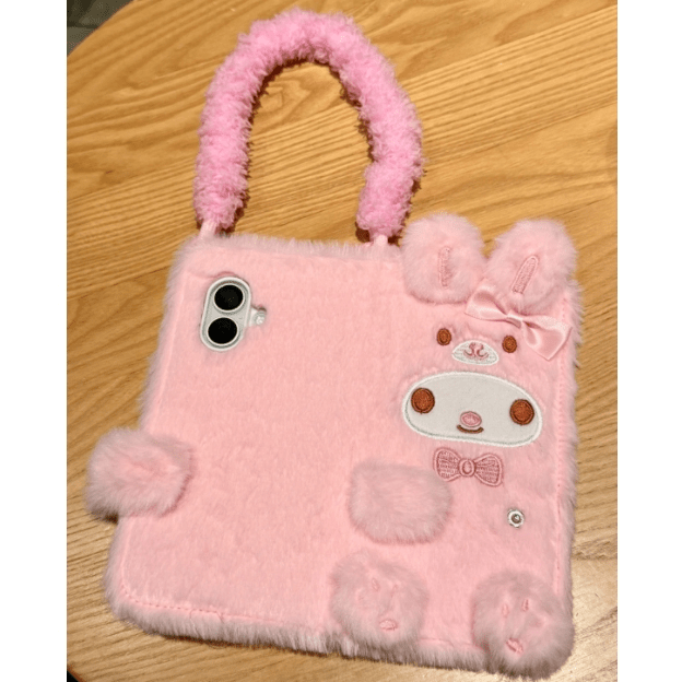 Kawaii My Melody Kuromi Plush Flip iPhone Case With Lanyard