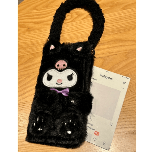 Kawaii My Melody Kuromi Plush Flip iPhone Case With Lanyard