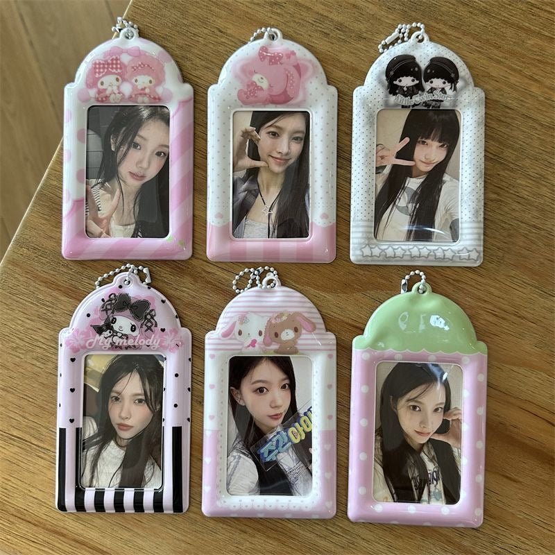 Kawaii Pastel Photocard Holder Keychain - Cute Cartoon Style Card Display - ArtGalleryZen
