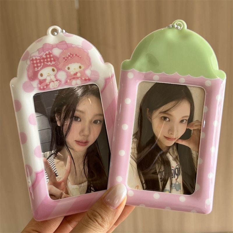 Kawaii Pastel Photocard Holder Keychain - Cute Cartoon Style Card Display - ArtGalleryZen