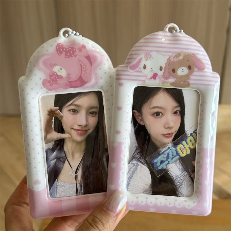 Kawaii Pastel Photocard Holder Keychain - Cute Cartoon Style Card Display - ArtGalleryZen