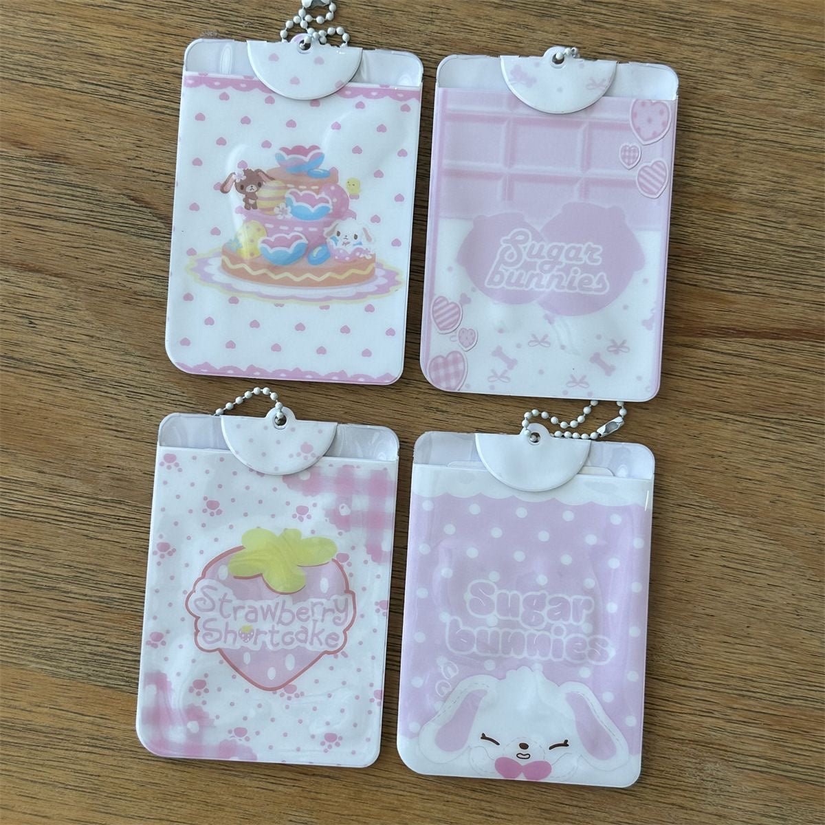 Kawaii Photocard Holder Keychain - Cute Pink Bunny Card Display Bag - ArtGalleryZen