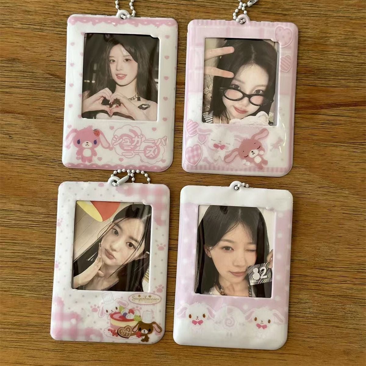 Kawaii Photocard Holder Keychain - Cute Pink Bunny Card Display Bag - ArtGalleryZen
