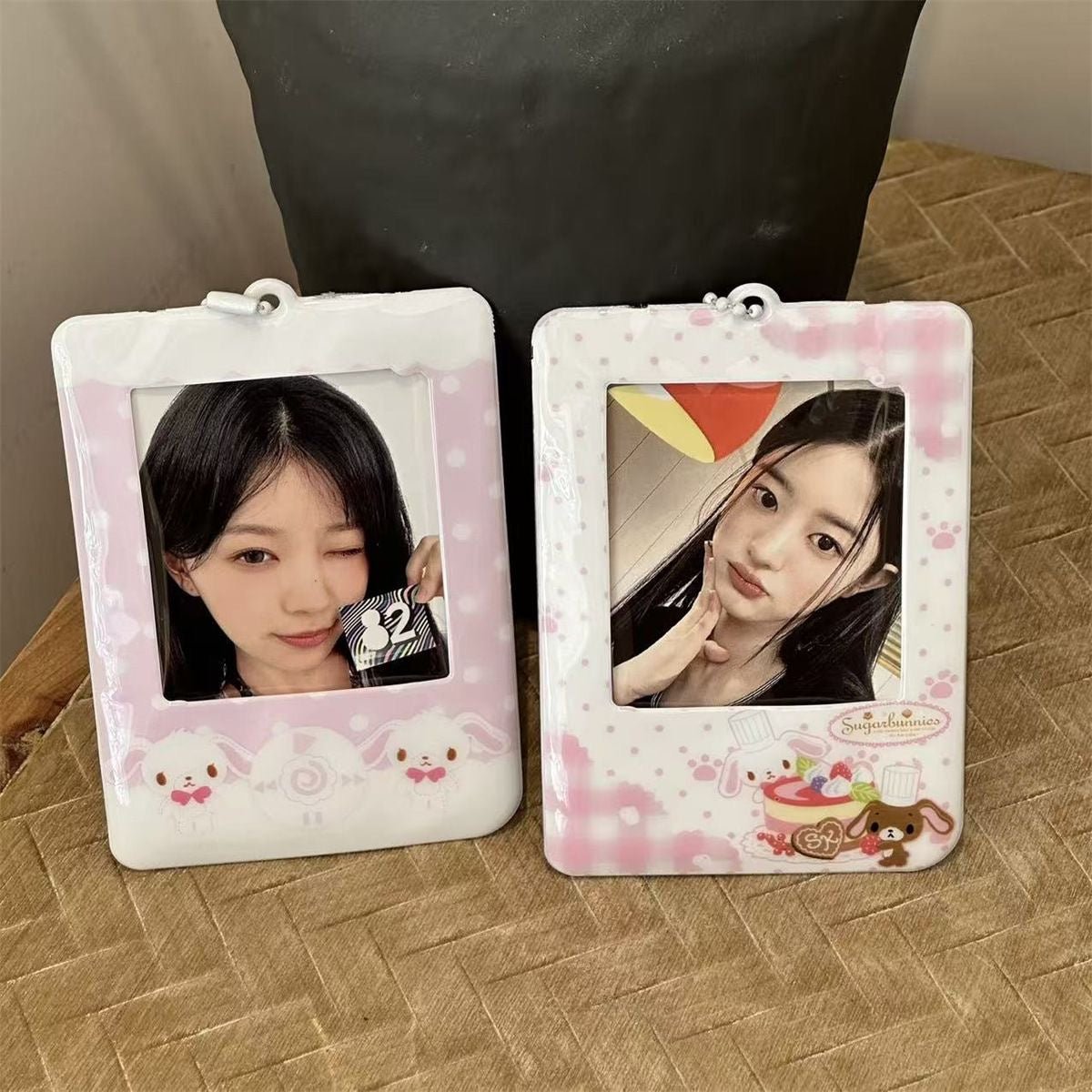 Kawaii Photocard Holder Keychain - Cute Pink Bunny Card Display Bag - ArtGalleryZen