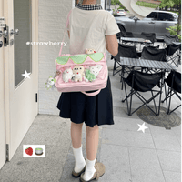 Thumbnail for Kawaii Pink Strawberry Kpop Fan Display Shoulder Crossbody Bag - ArtGalleryZen