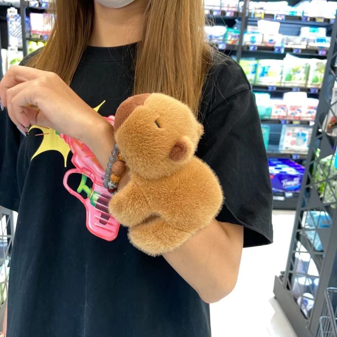 Kawaii Plush Capybara Pops Clap Ring Wristband - ArtGalleryZen