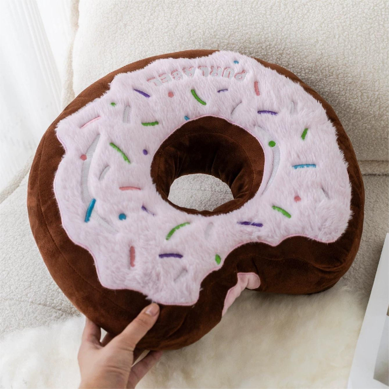 Cute Plush Embroidered Donut Pillow