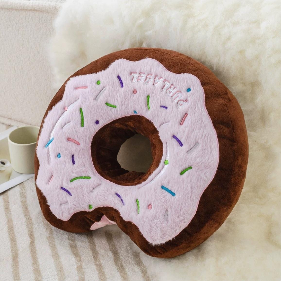 Cute Plush Embroidered Donut Pillow