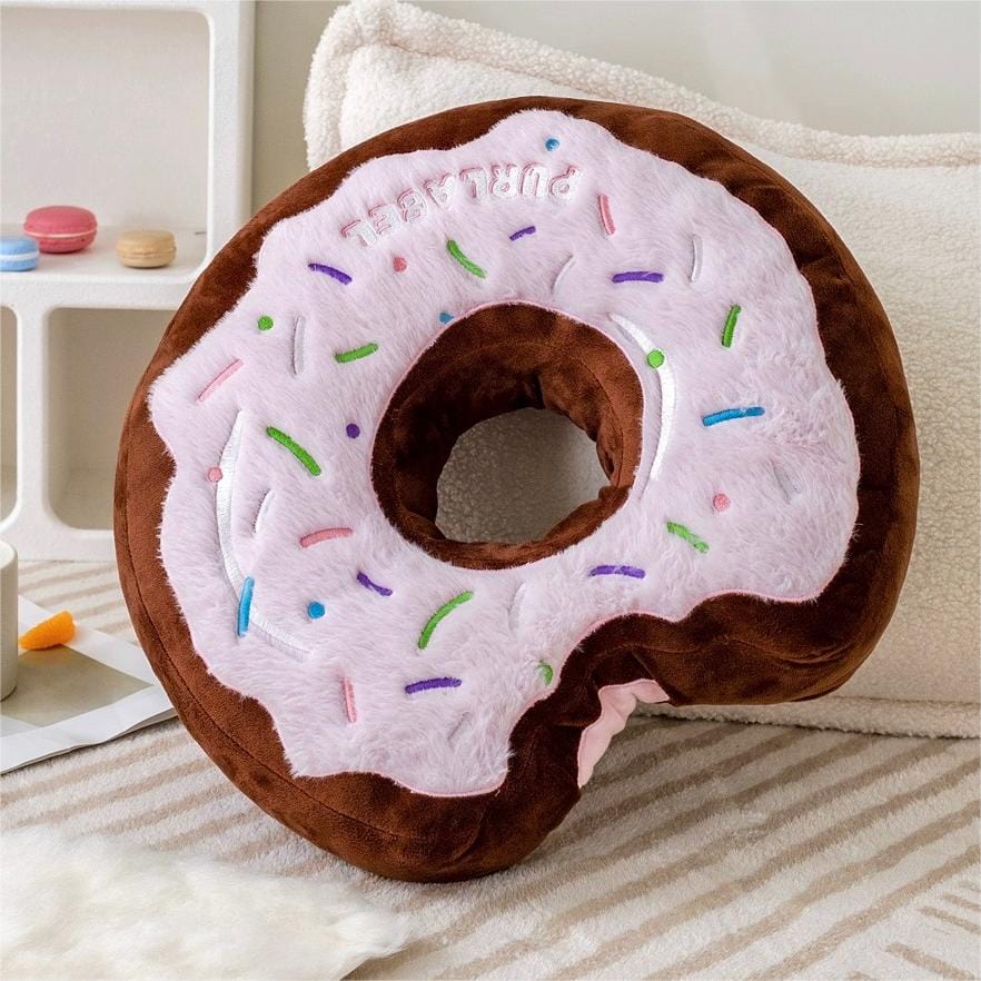 Cute Plush Embroidered Donut Pillow