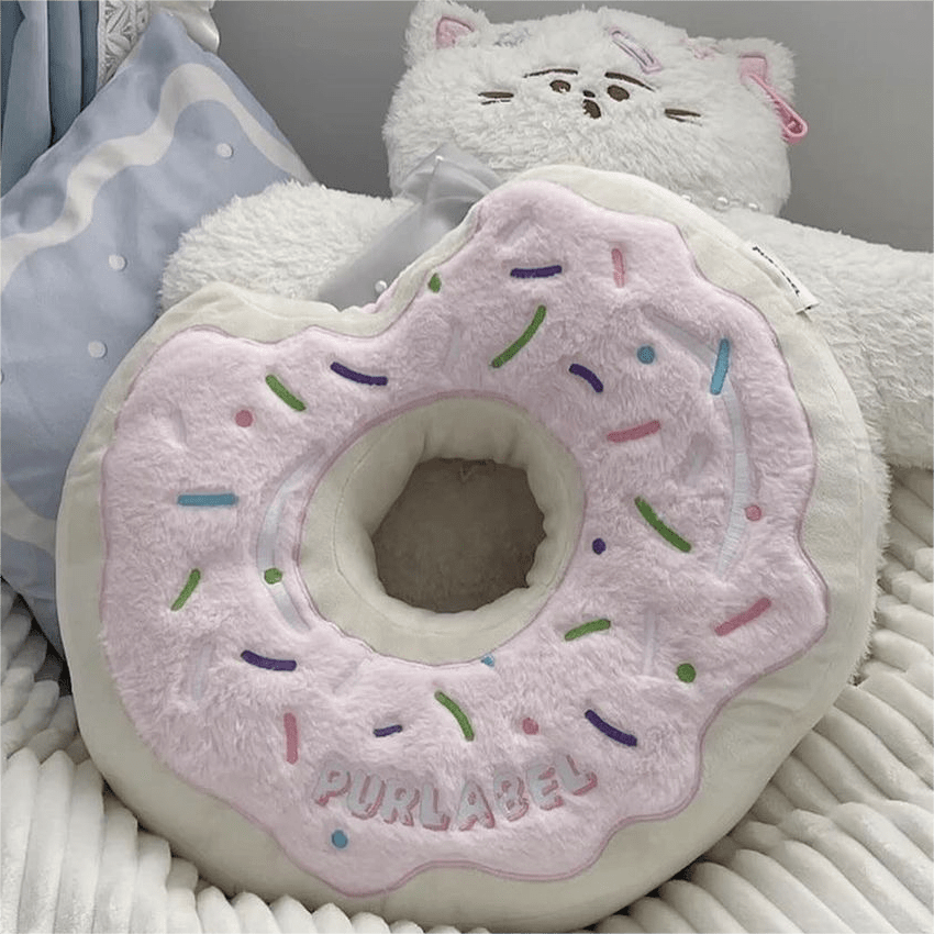 Cute Plush Embroidered Donut Pillow