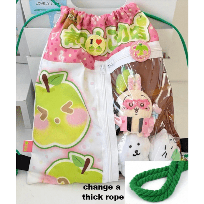 Kawaii Red Green Apple Kpop Fan Display Drawstring Backpack - ArtGalleryZen