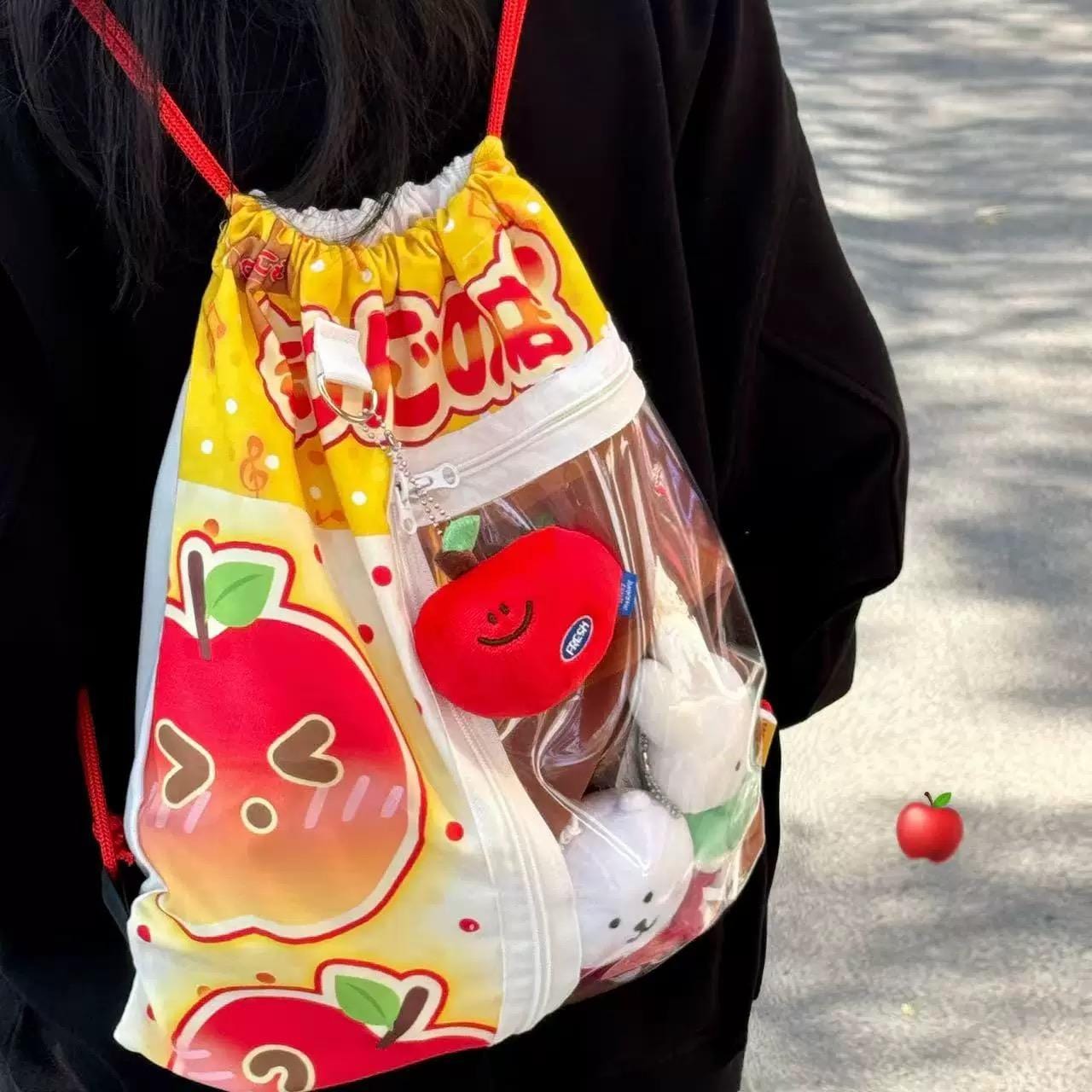 Kawaii Red Green Apple Kpop Fan Display Drawstring Backpack - ArtGalleryZen