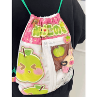 Thumbnail for Kawaii Red Green Apple Kpop Fan Display Drawstring Backpack - ArtGalleryZen