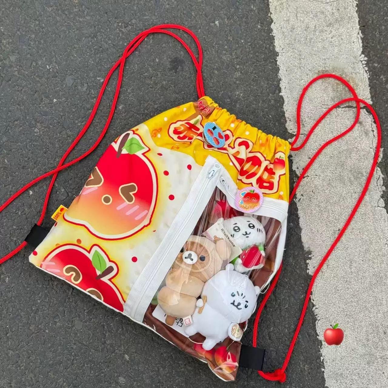 Kawaii Red Green Apple Kpop Fan Display Drawstring Backpack - ArtGalleryZen