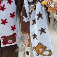 Thumbnail for Kawaii Rilakkuma Star Knit Winter Scarf - ArtGalleryZen