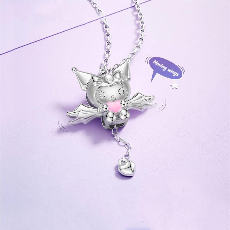 Kawaii Sanrio Cupid Heart Moving Angel Wings Kuromi Necklace - ArtGalleryZen
