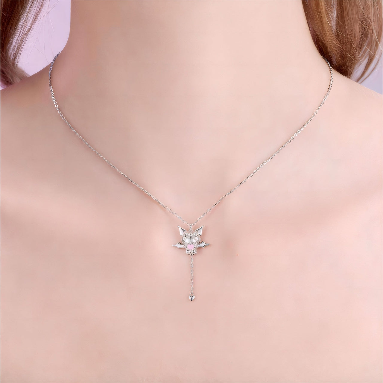 Kawaii Sanrio Cupid Heart Moving Angel Wings Kuromi Necklace - ArtGalleryZen
