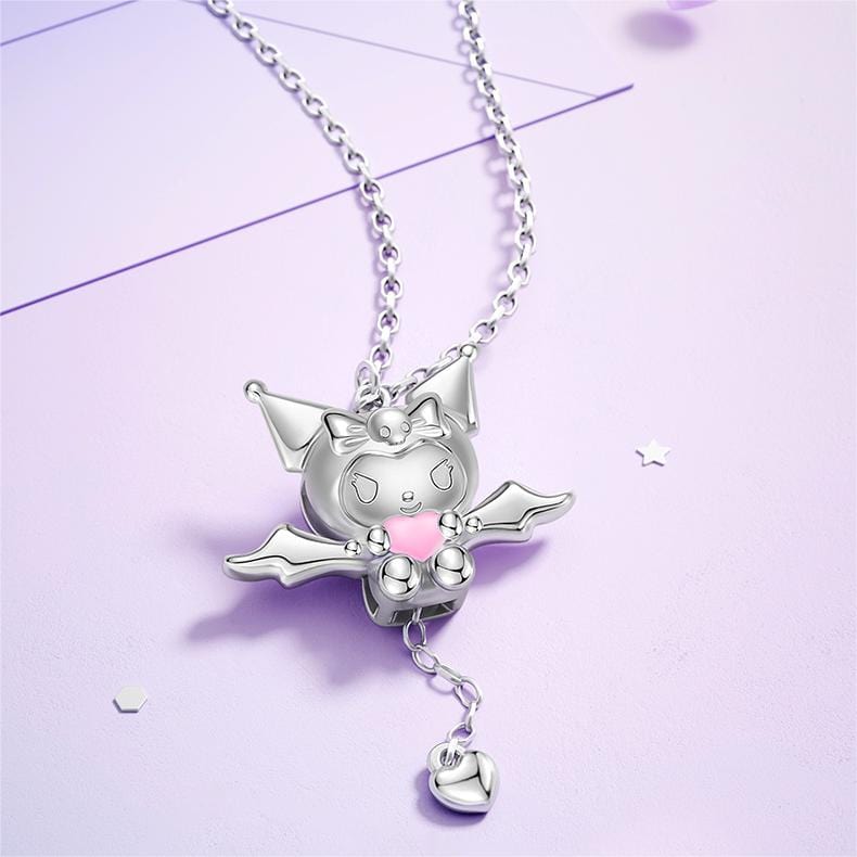 Kawaii Sanrio Cupid Heart Moving Angel Wings Kuromi Necklace - ArtGalleryZen