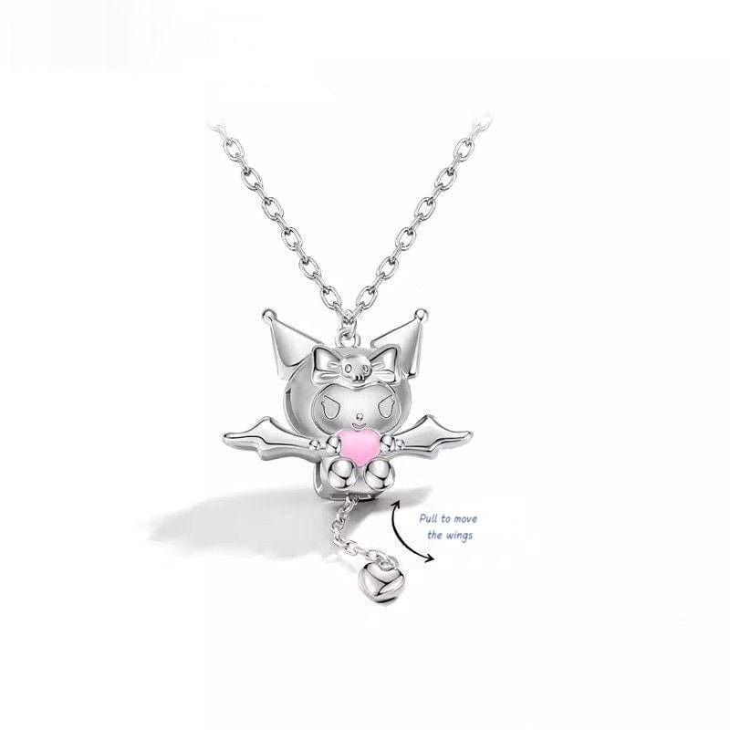 Kawaii Sanrio Cupid Heart Moving Angel Wings Kuromi Necklace - ArtGalleryZen