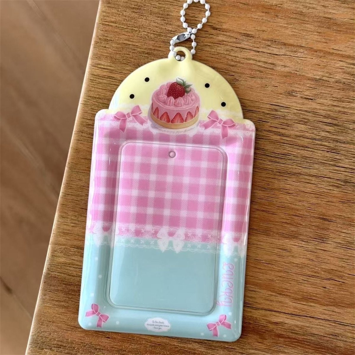Kawaii Strawberry Cake Photocard Holder Keychain - PVC Card Organizer - ArtGalleryZen