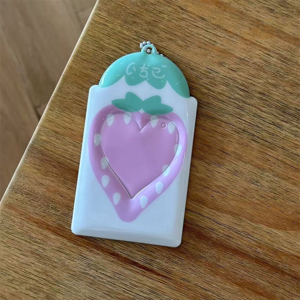 Kawaii Strawberry Photocard Holder Keychain - Cute Kpop Card Display - ArtGalleryZen