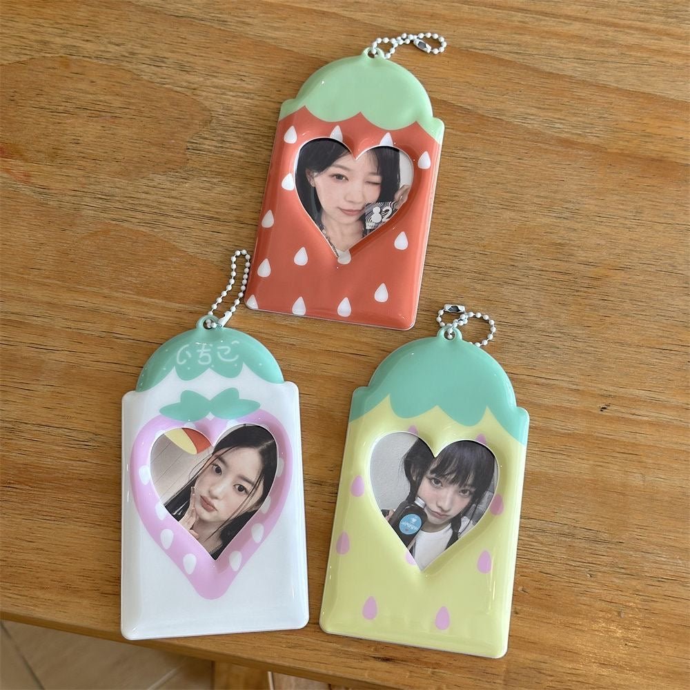 Kawaii Strawberry Photocard Holder Keychain - Cute Kpop Card Display - ArtGalleryZen