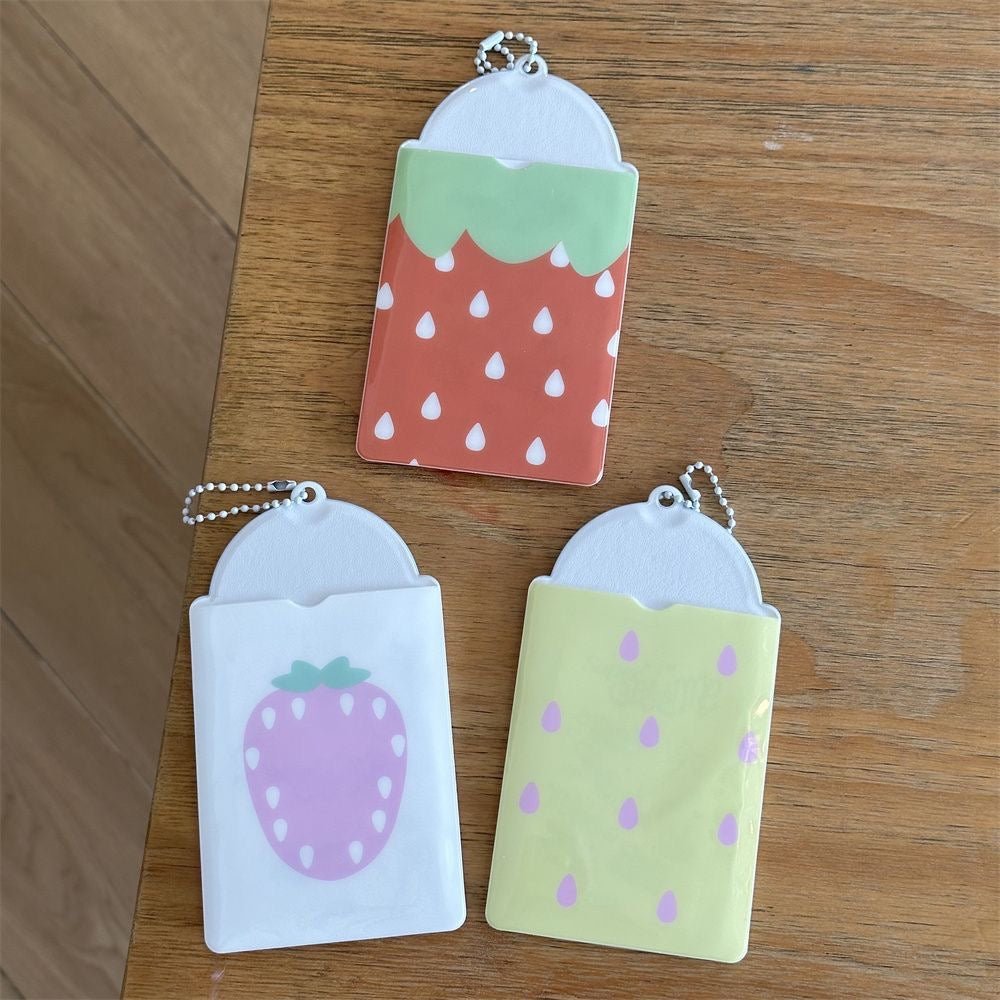 Kawaii Strawberry Photocard Holder Keychain - Cute Kpop Card Display - ArtGalleryZen