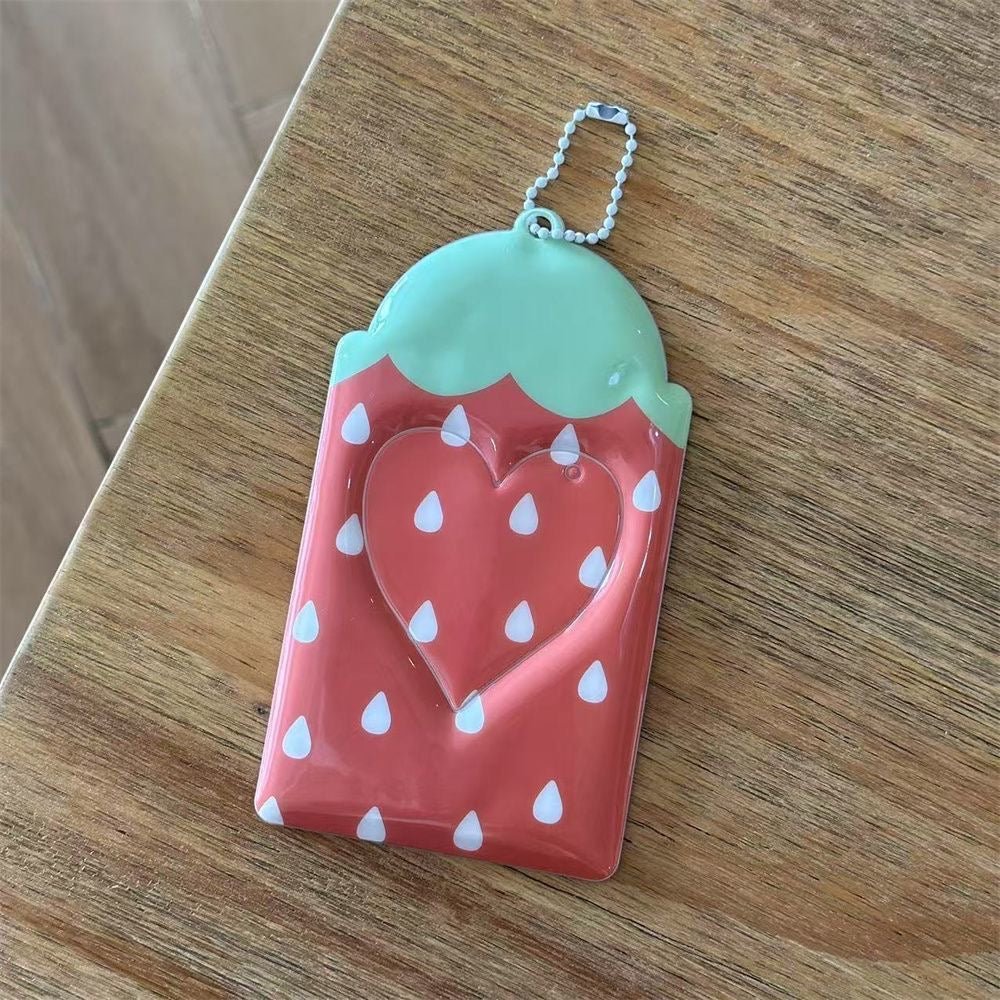 Kawaii Strawberry Photocard Holder Keychain - Cute Kpop Card Display - ArtGalleryZen