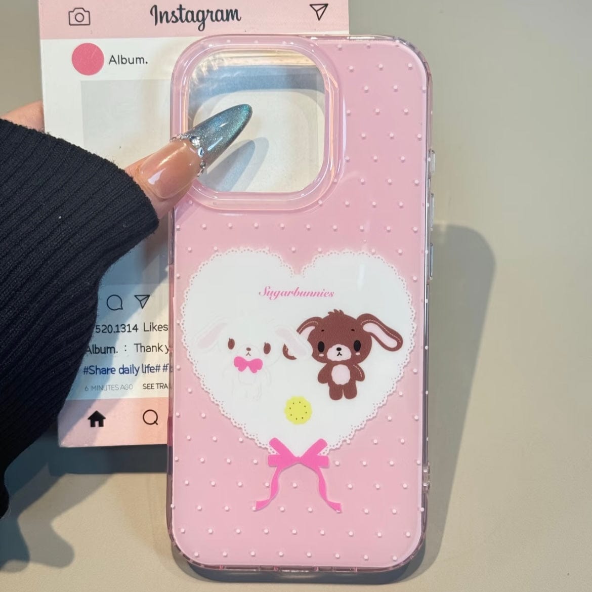 Kawaii Sugarbunnies Heart iPhone Case - ArtGalleryZen