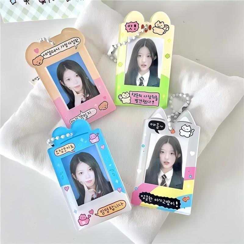 Korea Style Puppy Cat Acrylic Kpop Keychain Photocard Holder - ArtGalleryZen