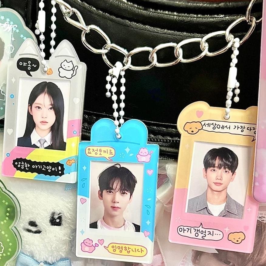 Korea Style Puppy Cat Acrylic Kpop Keychain Photocard Holder - ArtGalleryZen