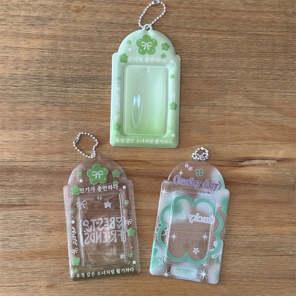 Korean Style Lucky Clover Transparent Kpop Keychain Photocard Holder - ArtGalleryZen