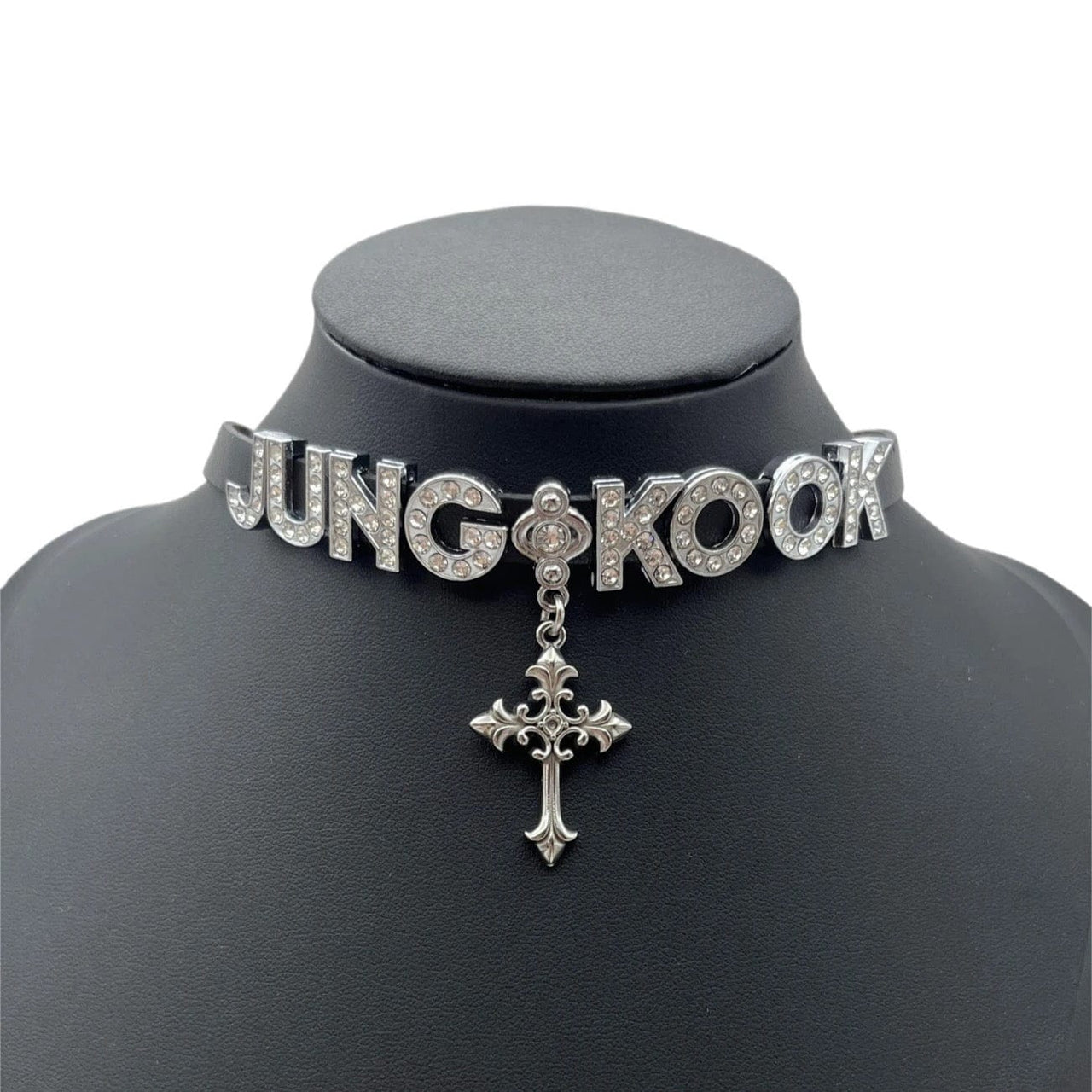 Kpop BTS Rhinestone Inlaid Letter PU Leather Collar Choker Necklace Bracelet - ArtGalleryZen
