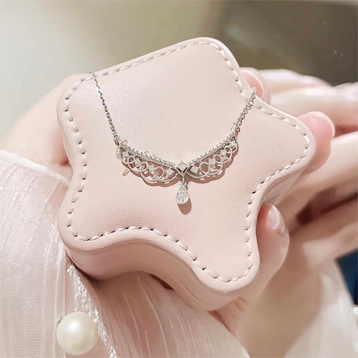 Lace Hollowed-out Pattern Cubic Zirconia Inlaid Chain Necklace - ArtGalleryZen