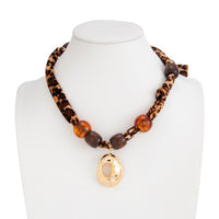 Thumbnail for Lava Pendant Wooden Beads Leopard Print Velvet Necklace Boho - ArtGalleryZen