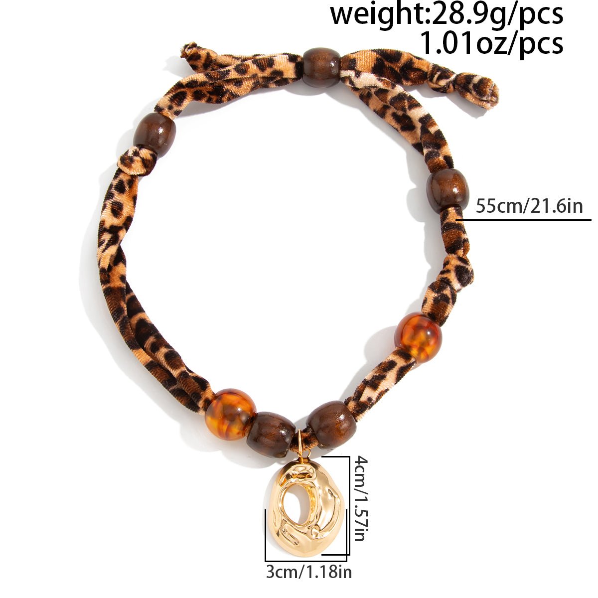 Lava Pendant Wooden Beads Leopard Print Velvet Necklace Boho - ArtGalleryZen