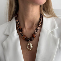 Thumbnail for Lava Pendant Wooden Beads Leopard Print Velvet Necklace Boho - ArtGalleryZen