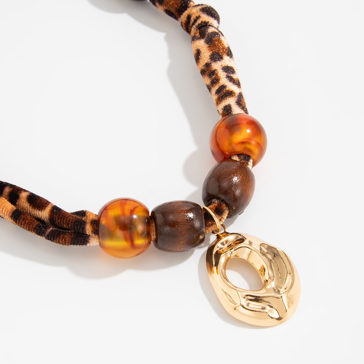Lava Pendant Wooden Beads Leopard Print Velvet Necklace Boho - ArtGalleryZen