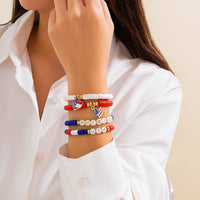 Thumbnail for Layered American Star Heart Pendant Beaded Stretch Bracelet Set - ArtGalleryZen