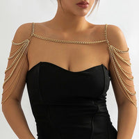 Thumbnail for Layered Gold Silver Tone Curb Link Chain Tassel Shoulder Necklace - ArtGalleryZen