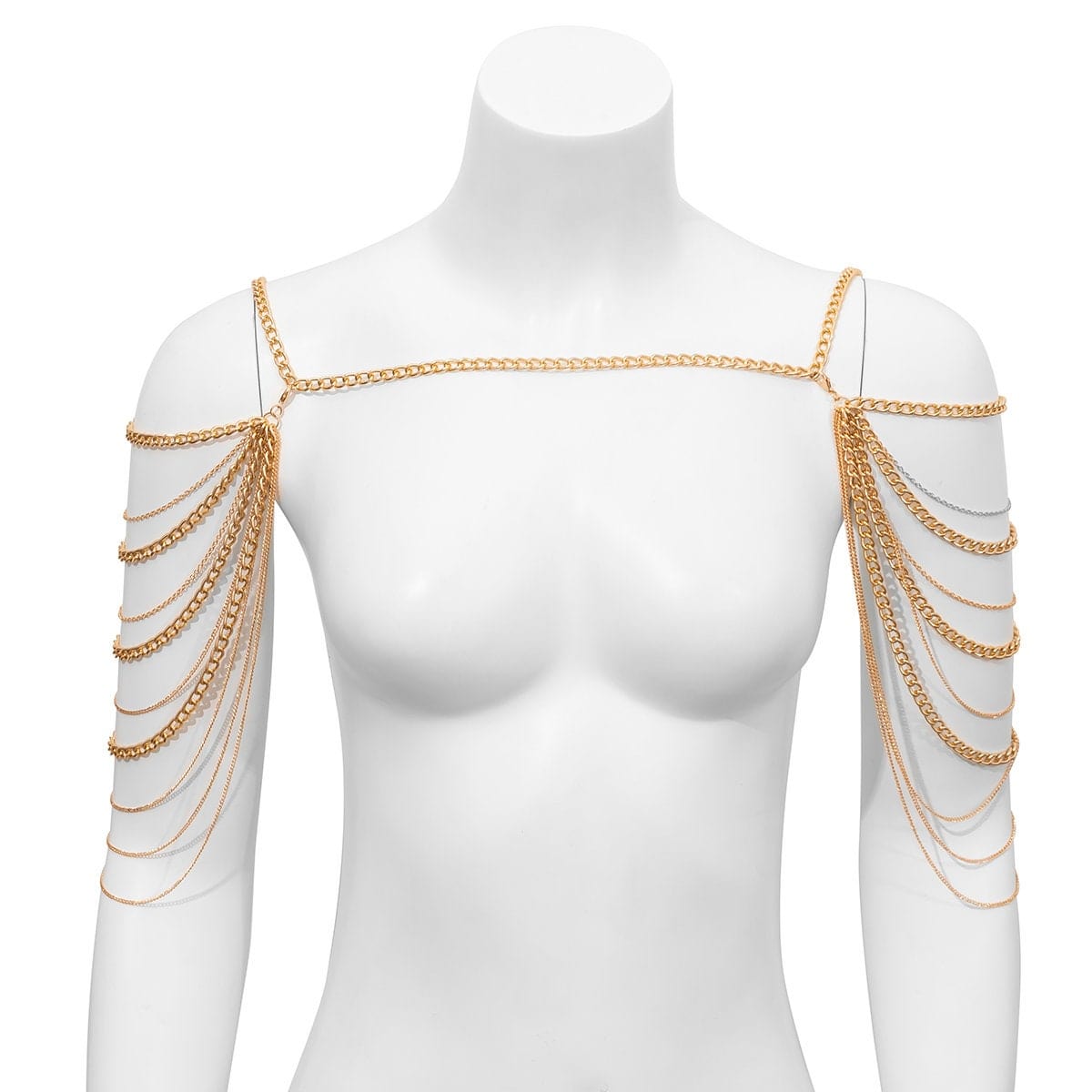 Layered Gold Silver Tone Curb Link Chain Tassel Shoulder Necklace - ArtGalleryZen
